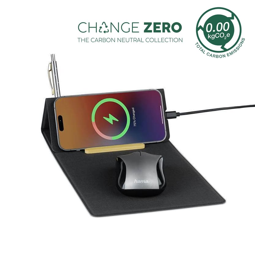 CHANGE ZERO Recycled PU 15W Wireless Mousepad & Desk Organizer - Black