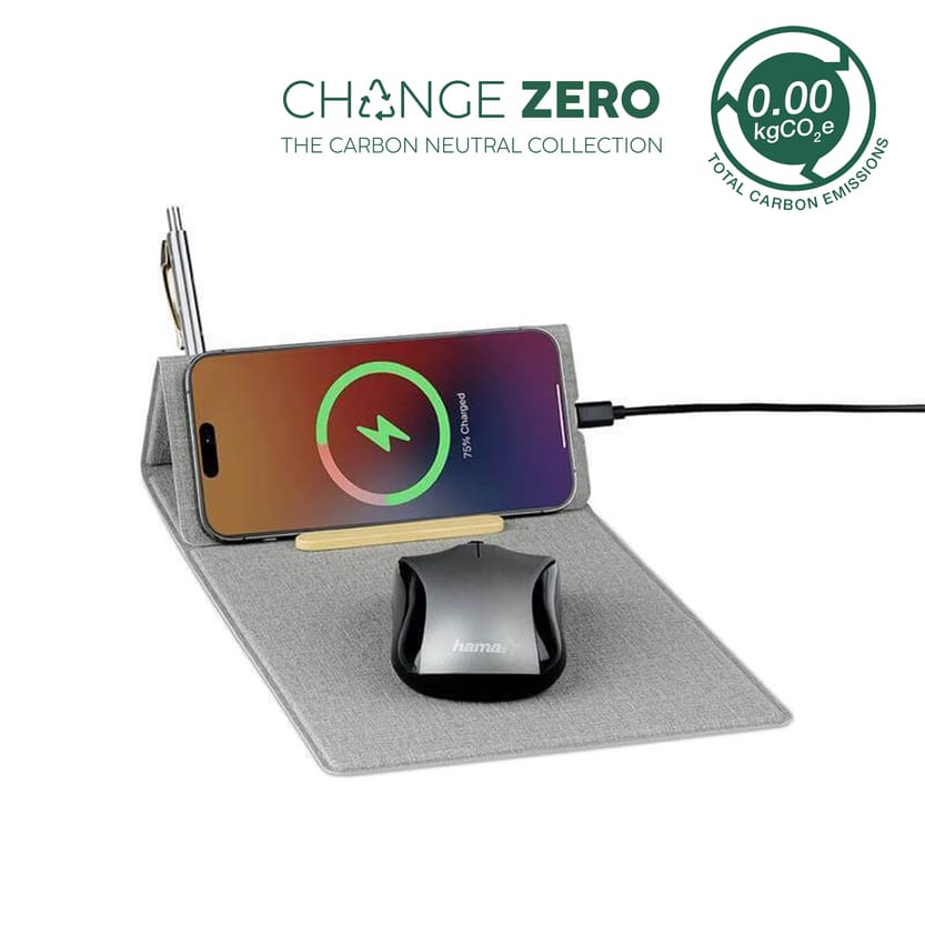 CHANGE ZERO Recycled PU 15W Wireless Mousepad & Desk Organizer - Grey