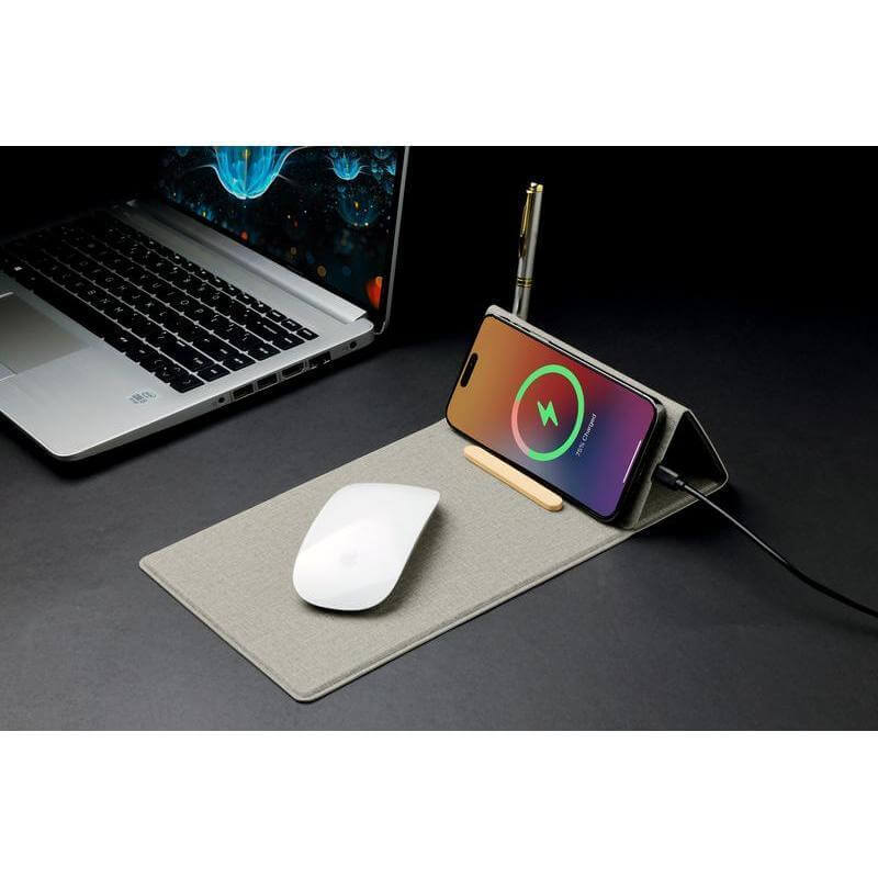 CHANGE ZERO Recycled PU 15W Wireless Mousepad & Desk Organizer - Grey