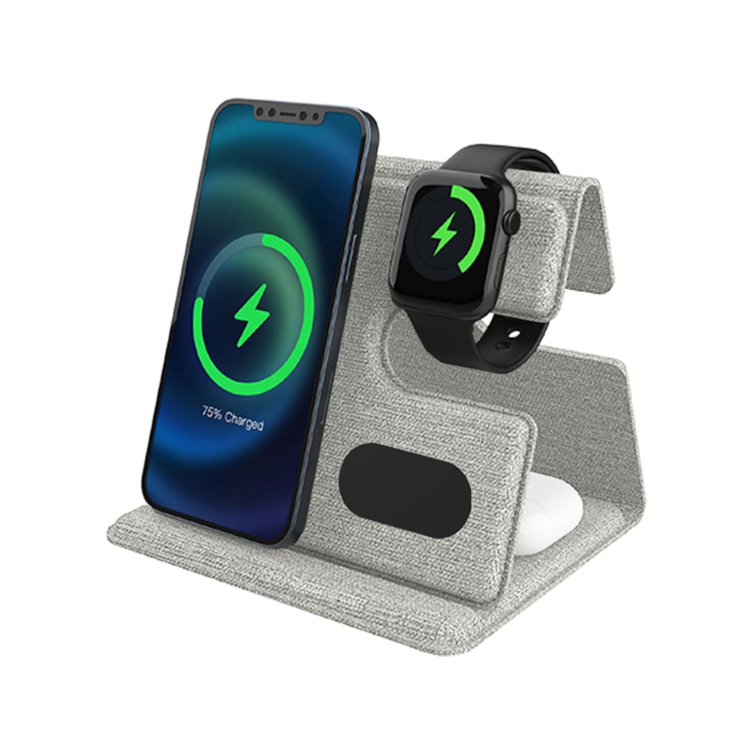 CHANGE ZERO Recycled 3-in-1 Wireless Charger Station - Grey