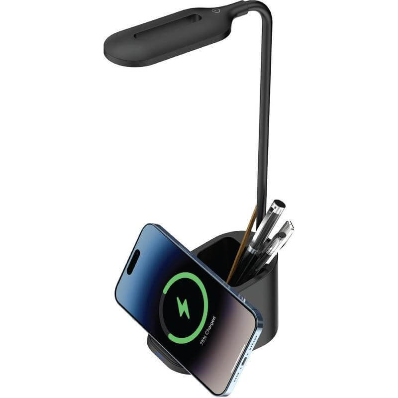 Giftology 3-in-1 Desk Lamp with 15W Wireless Charger & Pen Holder - Black