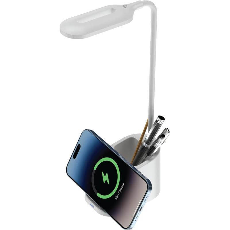 Giftology 3-in-1 Desk Lamp with 15W Wireless Charger & Pen Holder - White