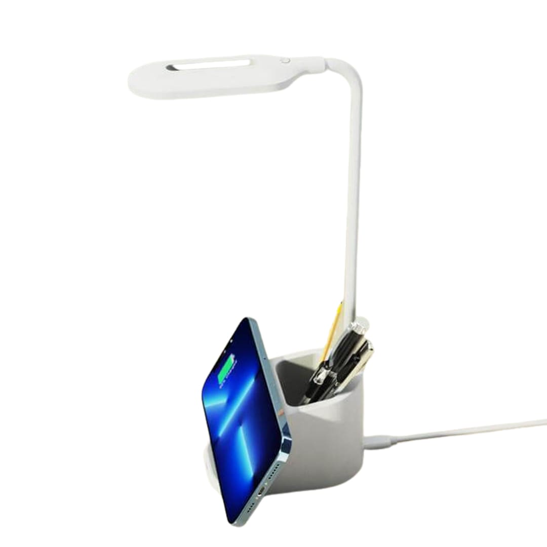 Giftology 3-in-1 Desk Lamp with 15W Wireless Charger & Pen Holder - White