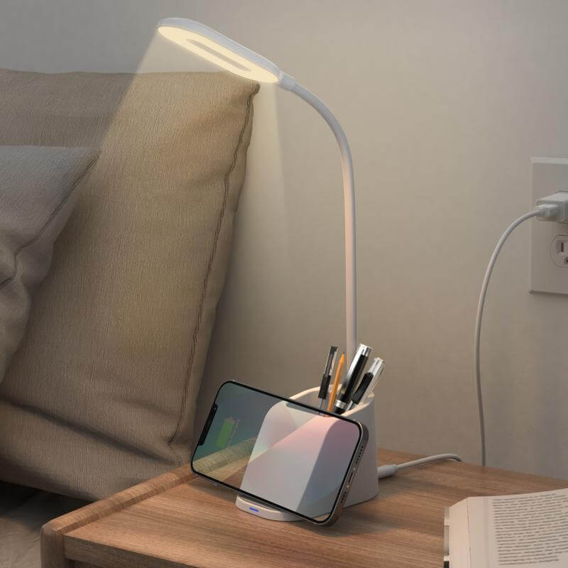 Giftology 3-in-1 Desk Lamp with 15W Wireless Charger & Pen Holder - White