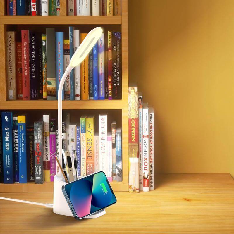 Giftology 3-in-1 Desk Lamp with 15W Wireless Charger & Pen Holder - White