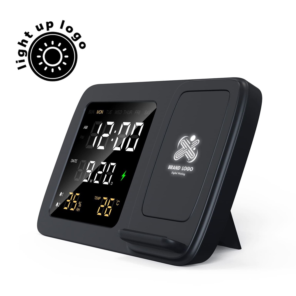 Giftology Digital Alarm Clock & Wireless Charger - Black