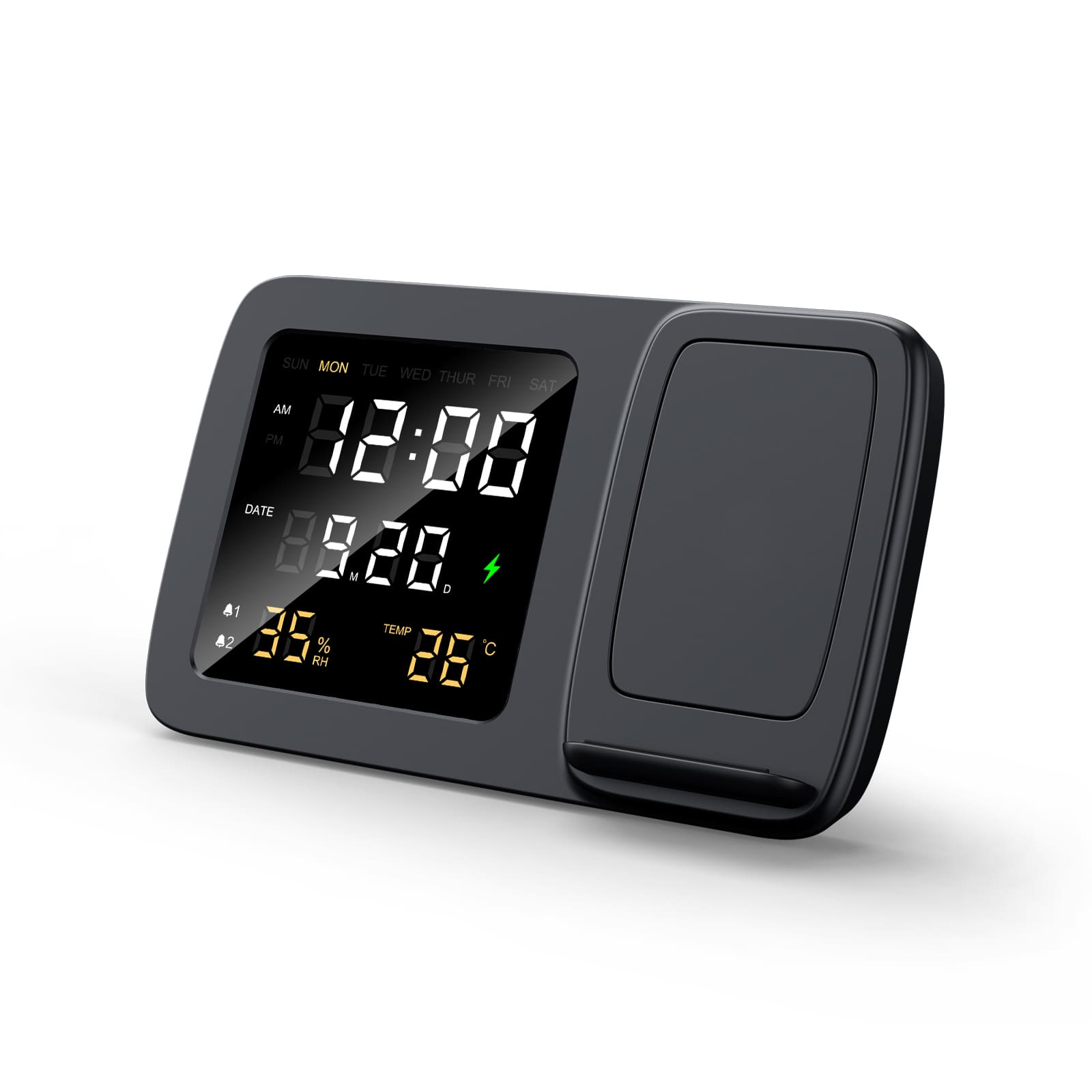 Giftology Digital Alarm Clock & Wireless Charger - Black