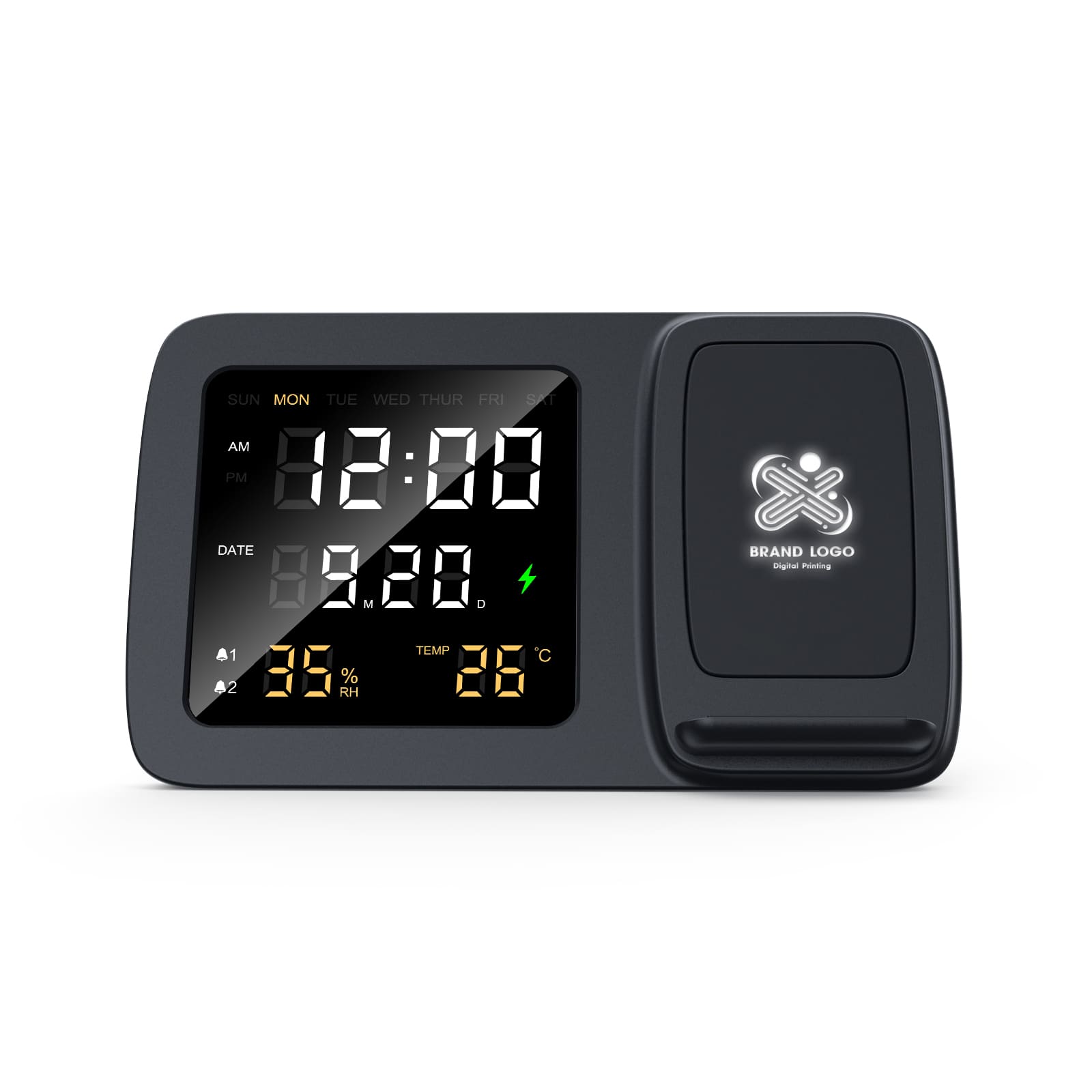 Giftology Digital Alarm Clock & Wireless Charger - Black