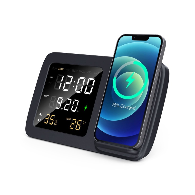 Giftology Digital Alarm Clock & Wireless Charger - Black