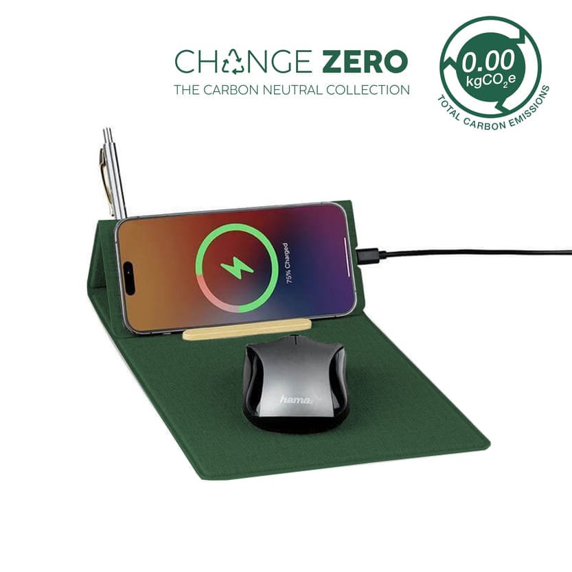 CHANGE ZERO Recycled PU 15W Wireless Mousepad & Desk Organizer - Green