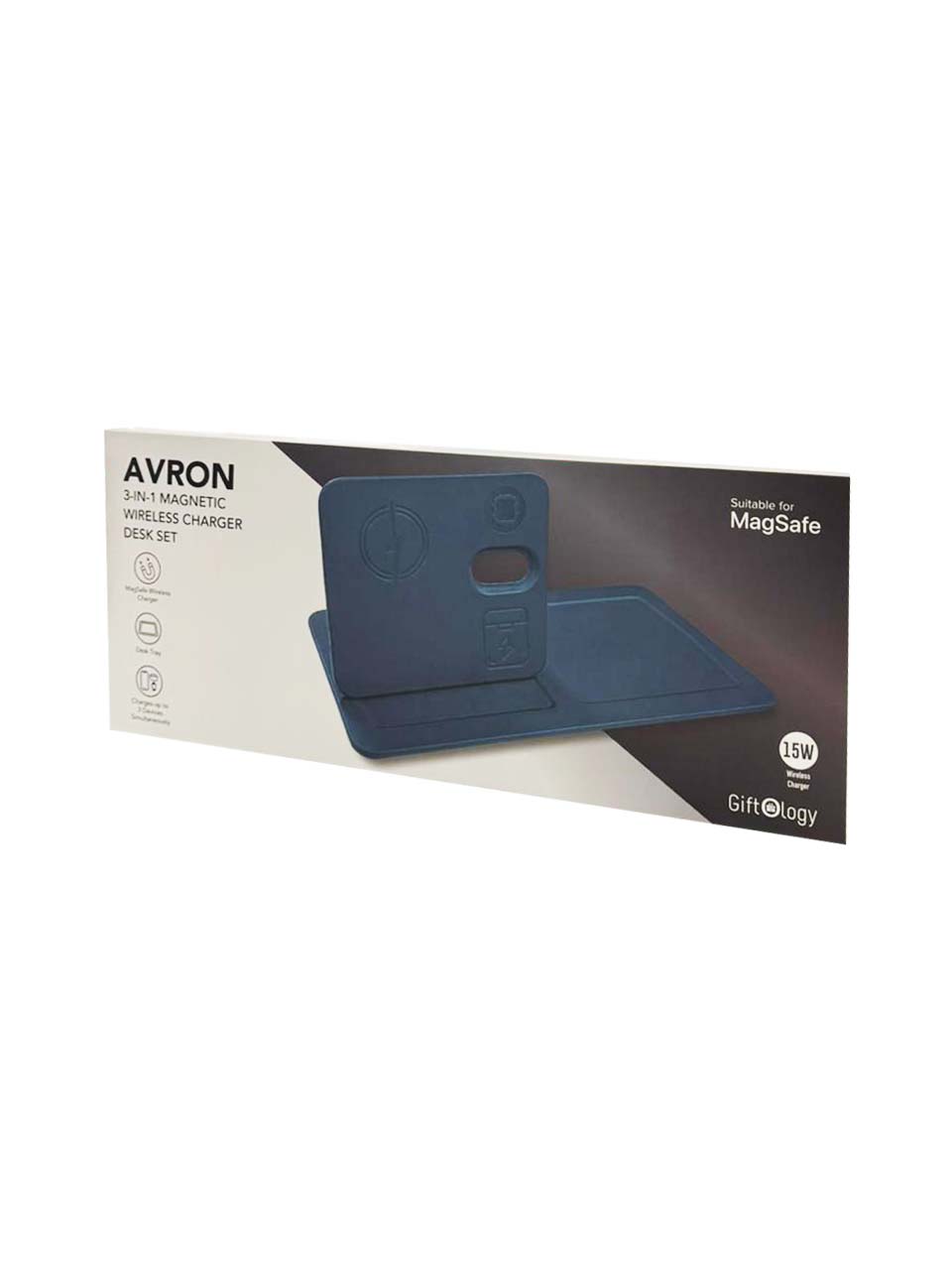 Giftology 3-in-1 Magnetic Wireless Charger Desk Tray - Navy