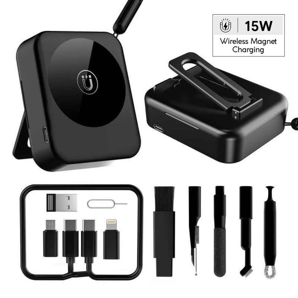 Giftology 6-in-1 Mag Wireless Charger, Multicable & Cleaning Kit