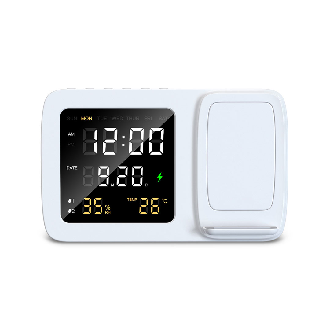 Giftology Digital Alarm Clock Wireless Charger - White