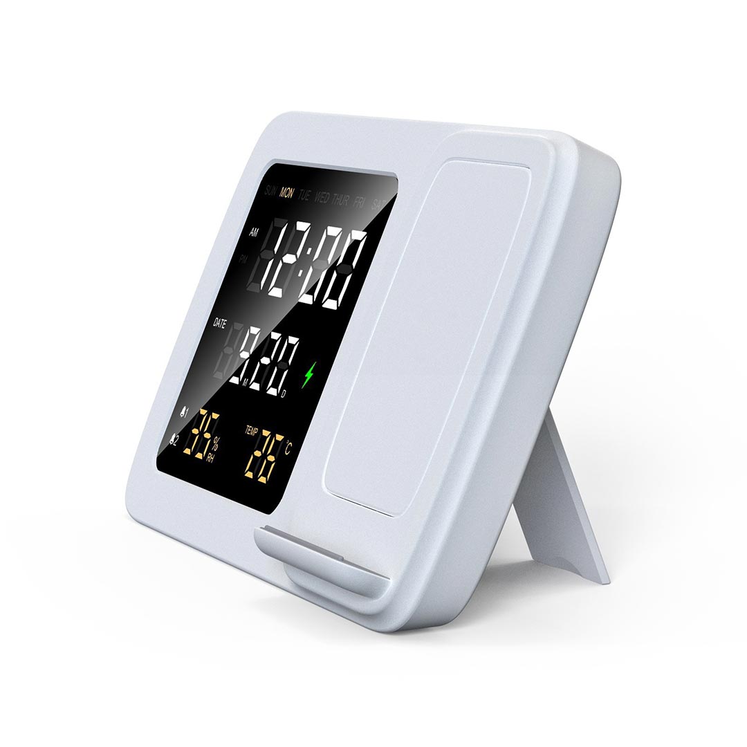 Giftology Digital Alarm Clock Wireless Charger - White