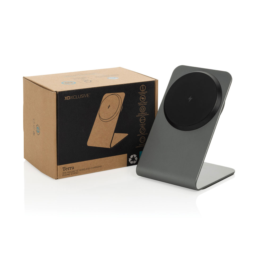 TERRA aluminum 15W magnetic wireless charging phone stand - Grey