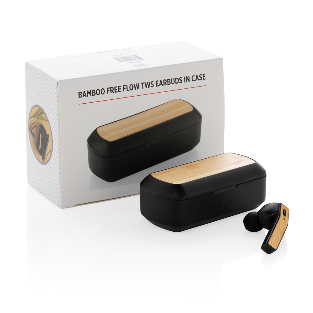XD Bamboo Free Flow TWS Earbuds in Charging Case - Black