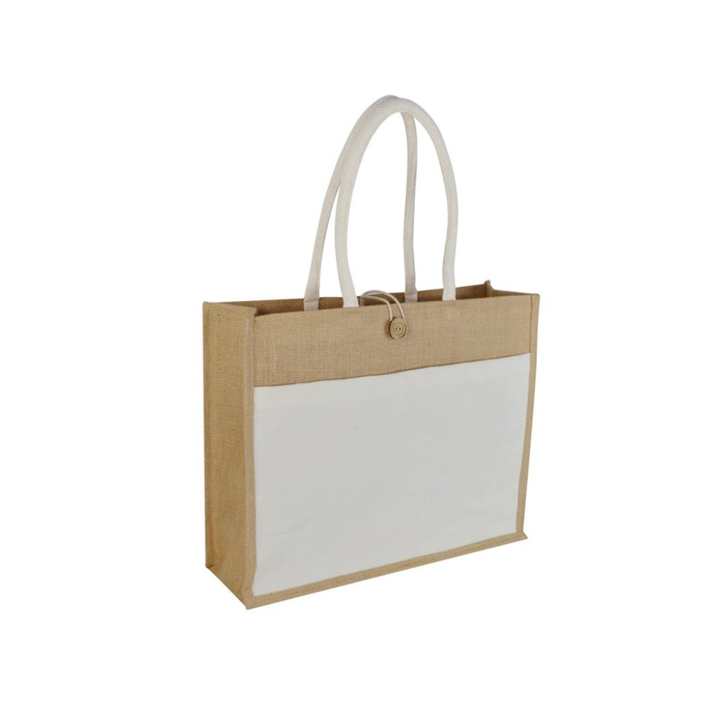 Jute Bag with Canvas Pocket - Natural
