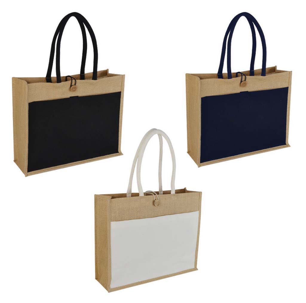 Jute Bag with Canvas Pocket - Natural