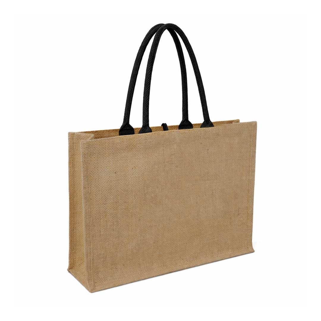 Jute Bag with Canvas Pocket - Black