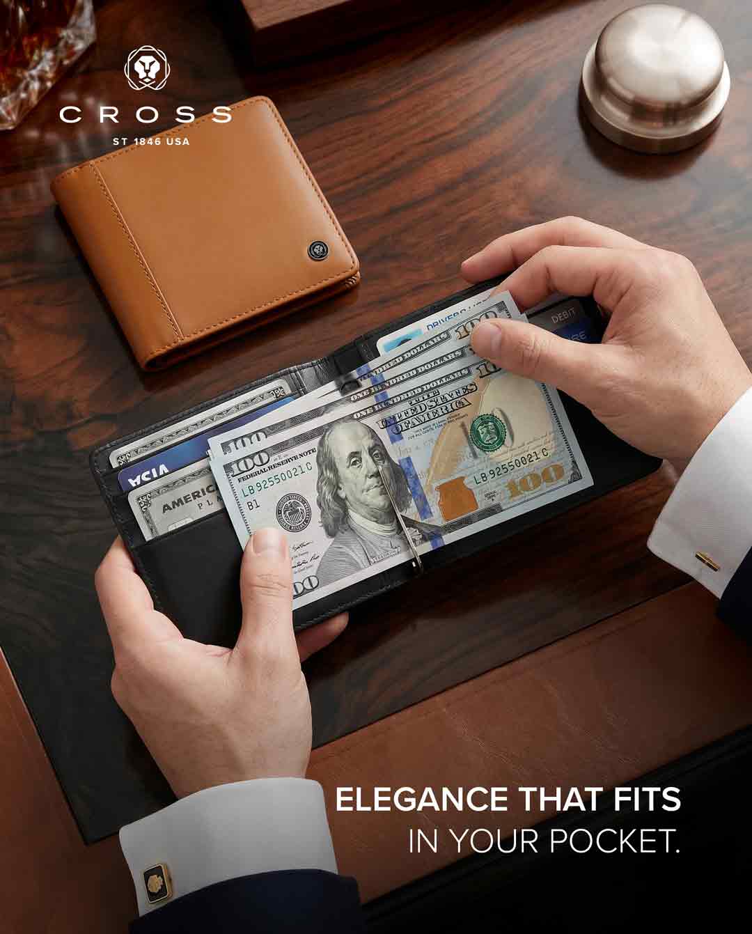 CROSS Leather Clip Wallet - Mocha