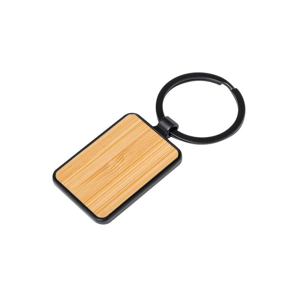 Rectangle Bamboo Metal Keychain