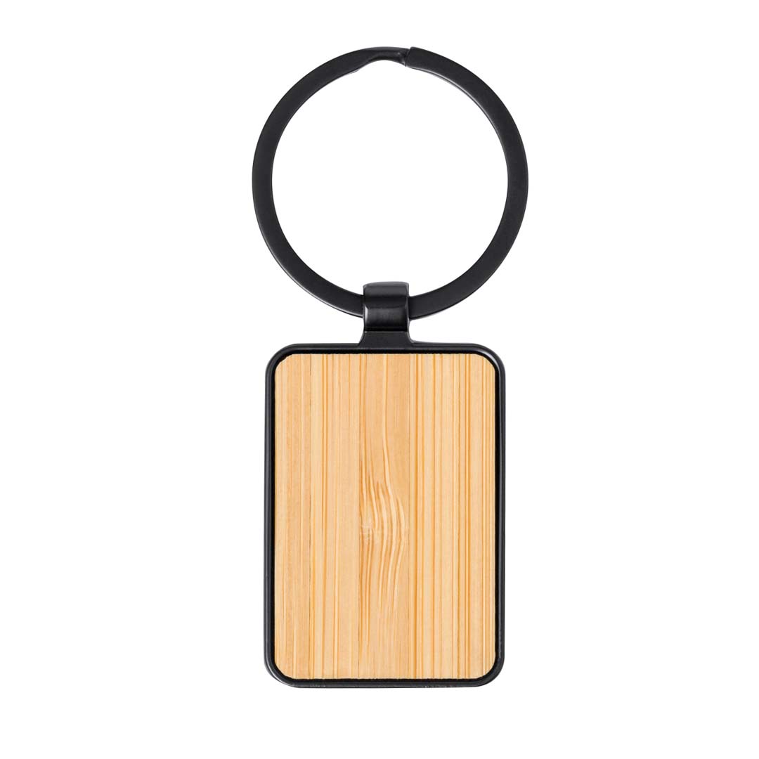 Rectangle Bamboo Metal Keychain