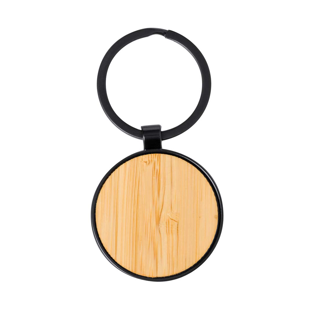 Round Bamboo Metal Keychain
