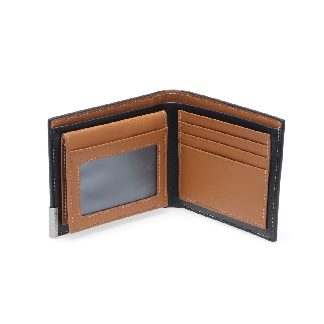 Men's Billfold PU wallet with flip pocket - Black / Tan