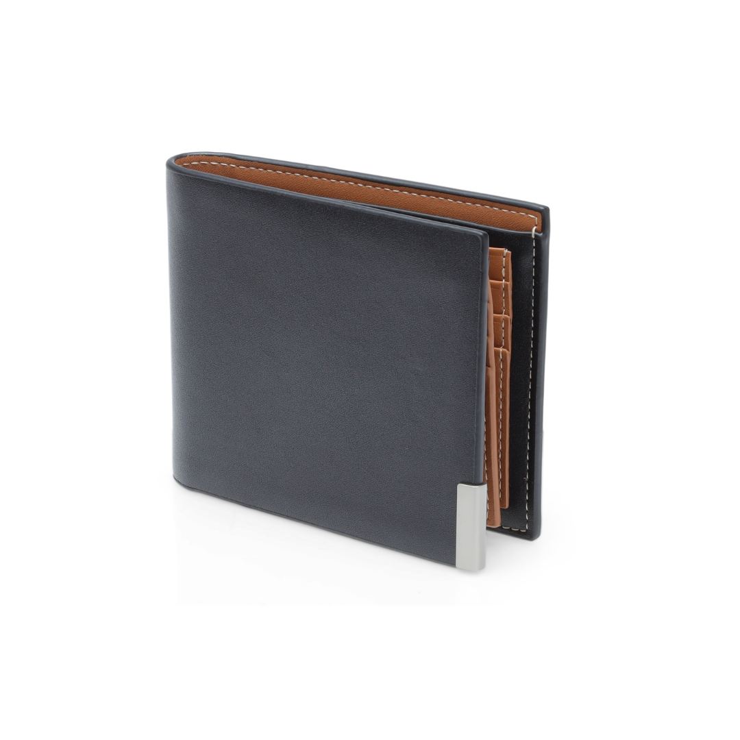 Men's Billfold PU wallet with flip pocket - Black / Tan