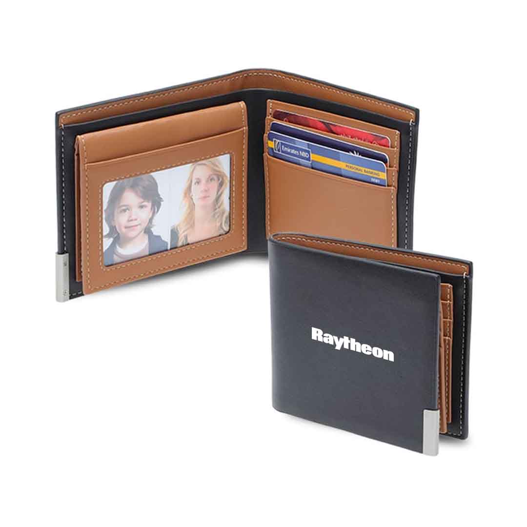 Men's Billfold PU wallet with flip pocket - Black / Tan