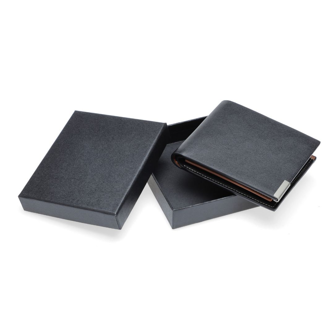Men's Billfold PU wallet with flip pocket - Black / Tan