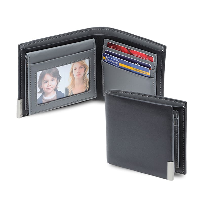 Men's Billfold PU wallet with flip pocket - Black / Grey