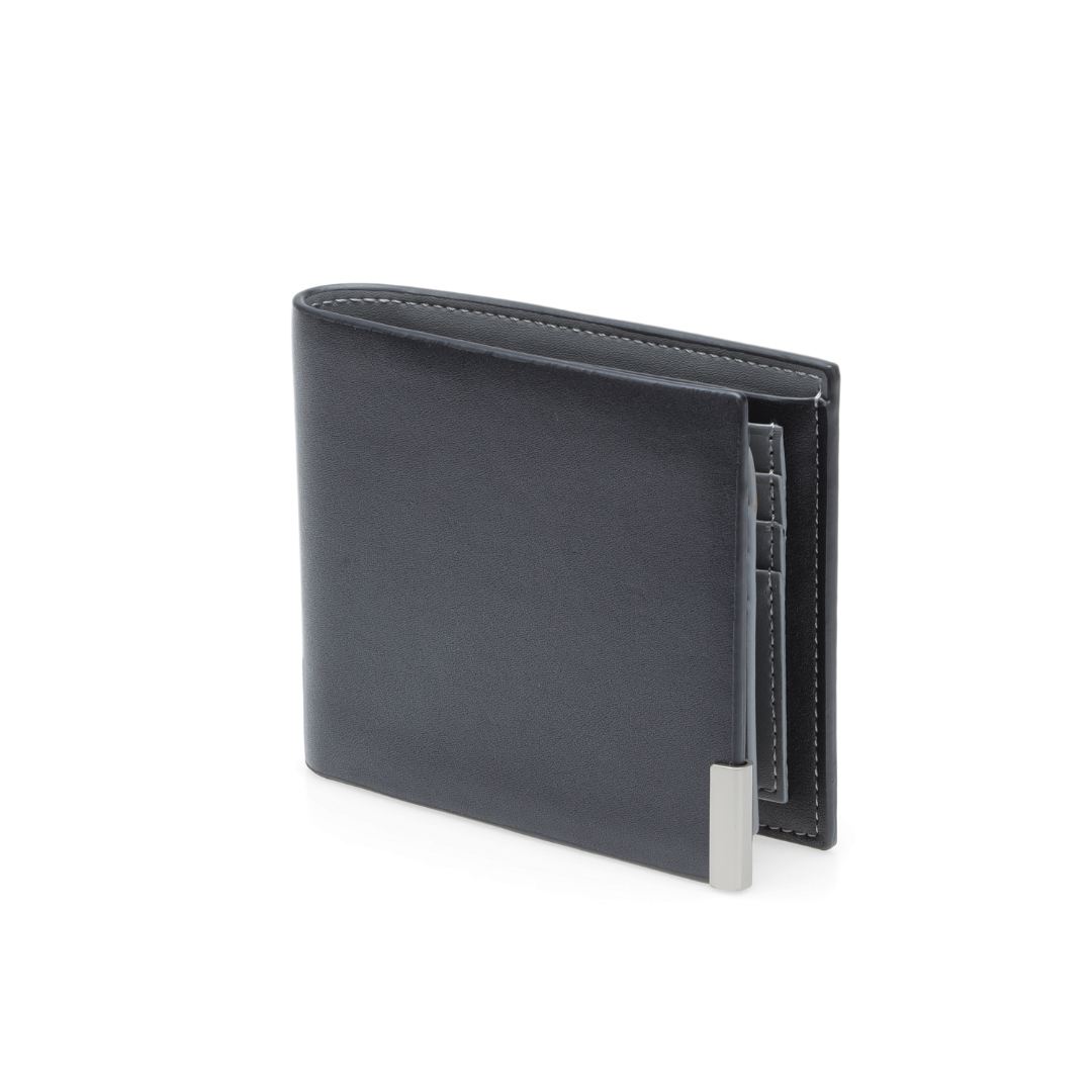 Men's Billfold PU wallet with flip pocket - Black / Grey