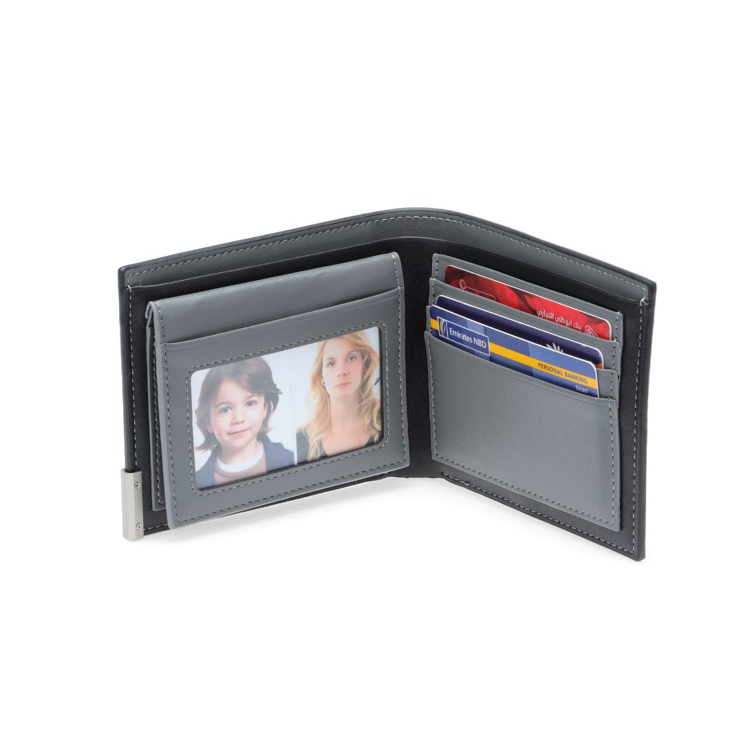 Men's Billfold PU wallet with flip pocket - Black / Grey