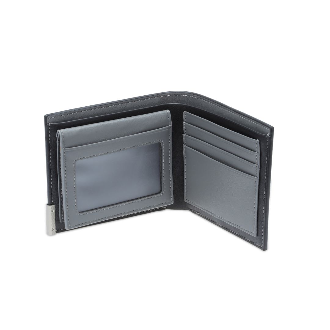 Men's Billfold PU wallet with flip pocket - Black / Grey