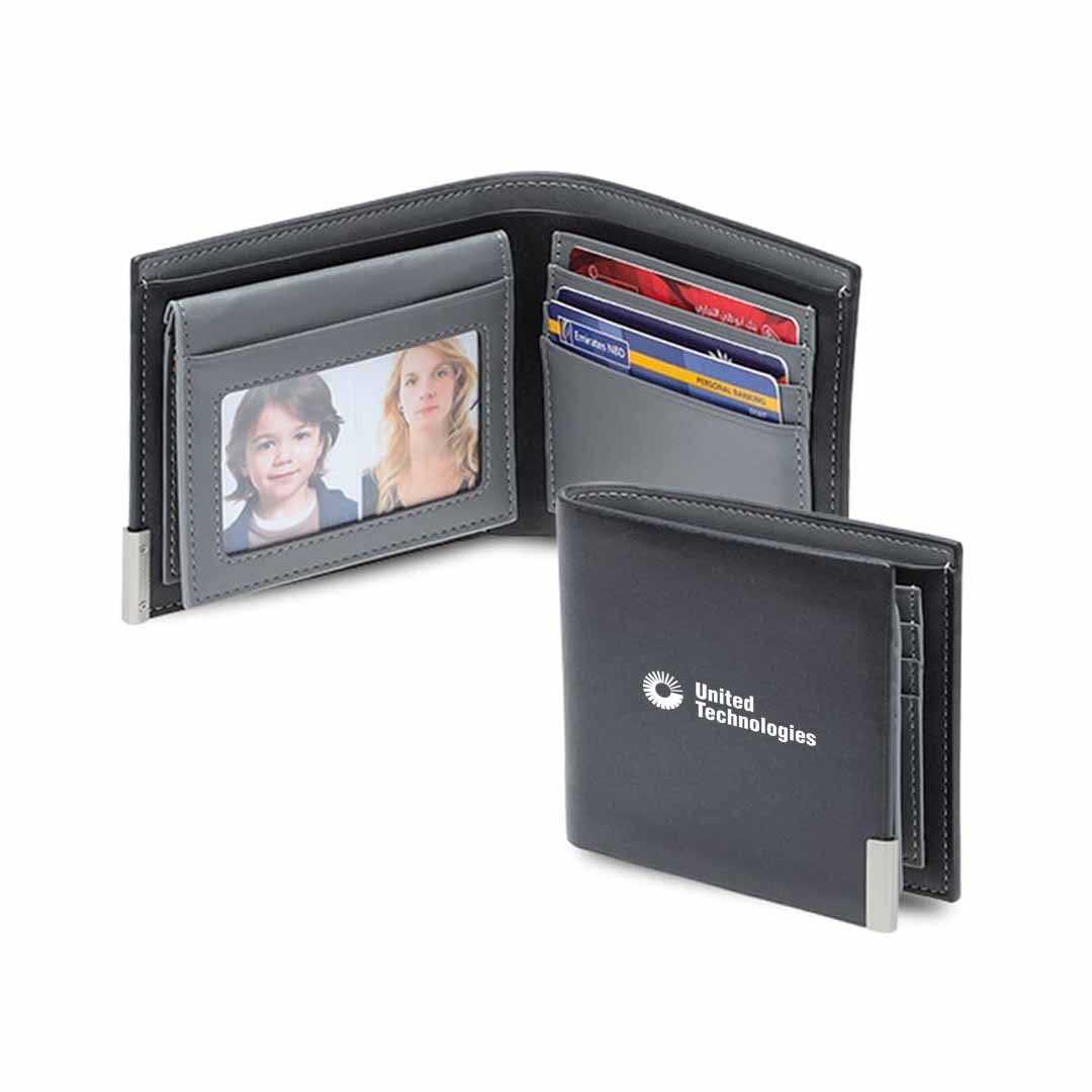 Men's Billfold PU wallet with flip pocket - Black / Grey