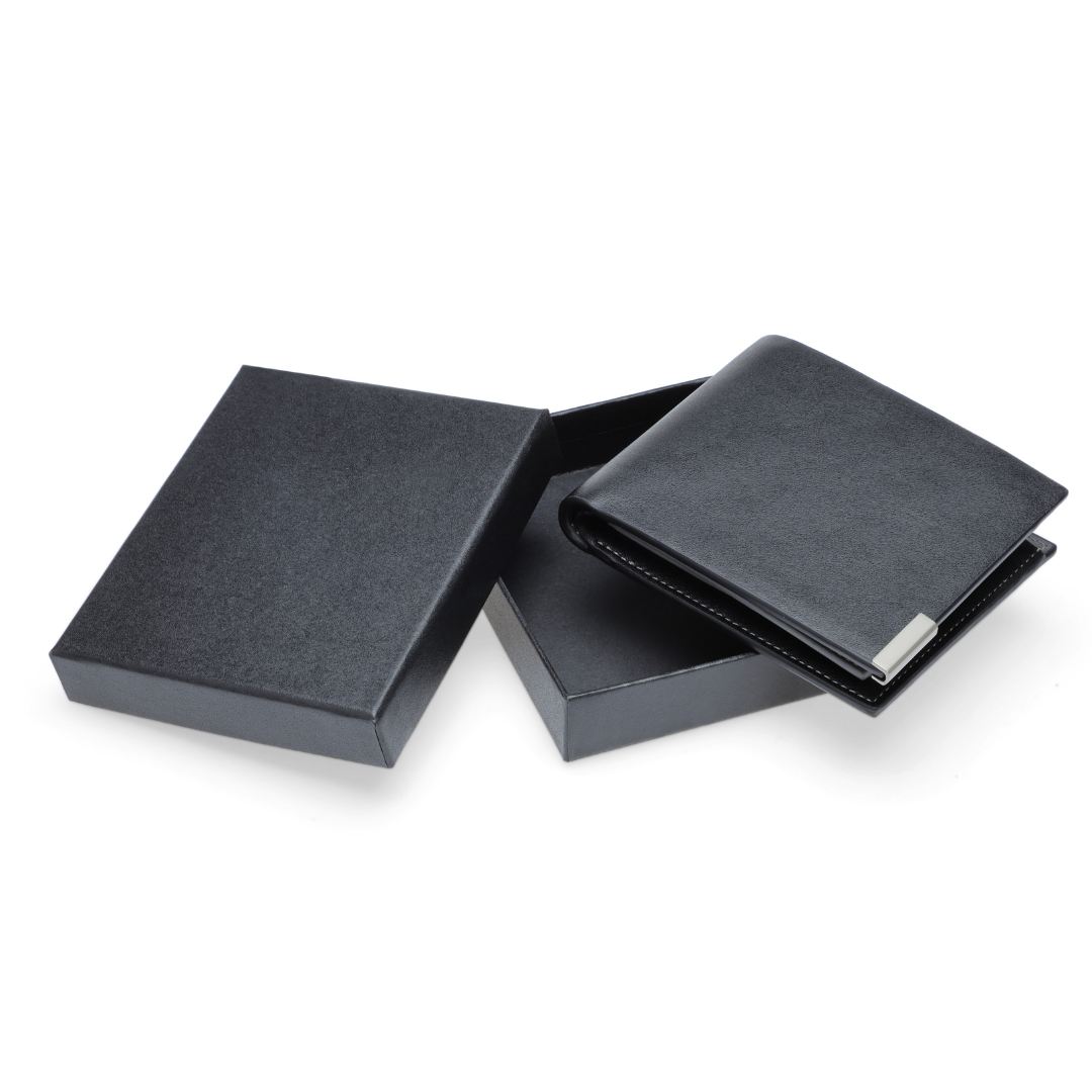 Men's Billfold PU wallet with flip pocket - Black / Grey