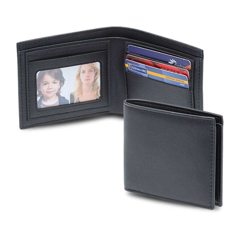 Men's Compact Bifold PU Wallet - Black