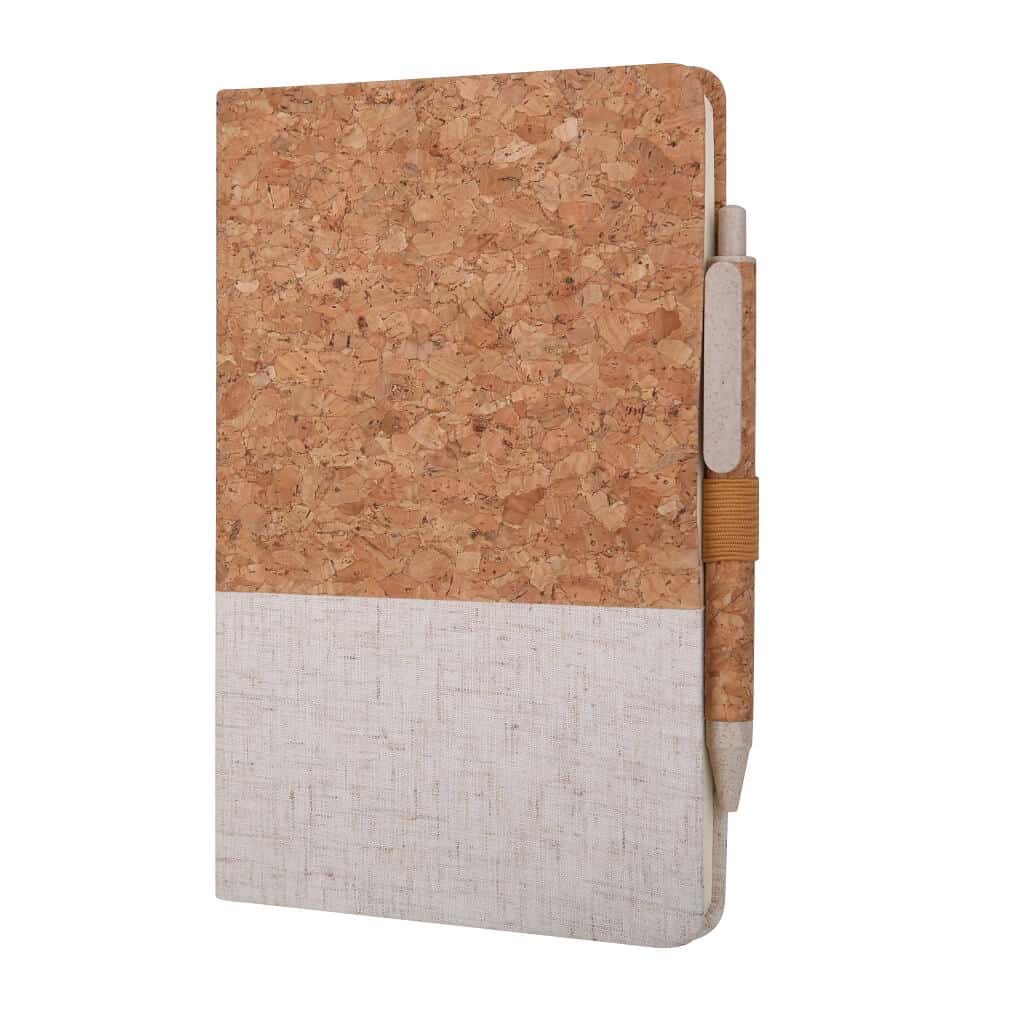 eco-neutral Set of A5 Cork Fabric Hard Cover Notebook and Pen - White