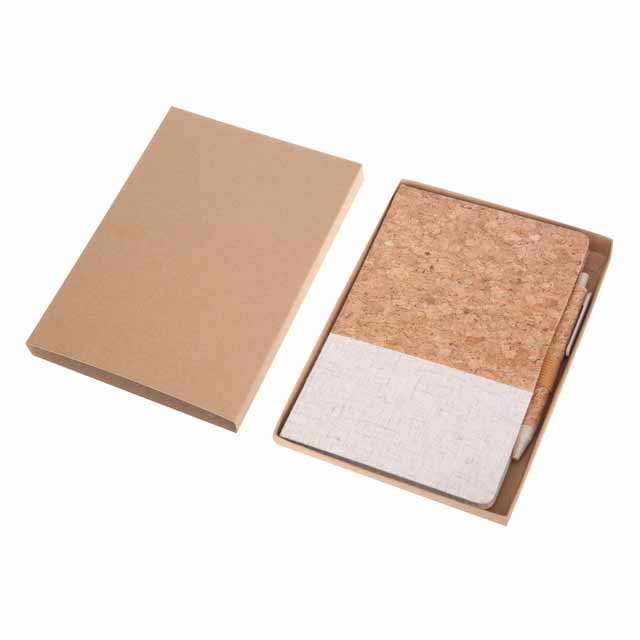 eco-neutral Set of A5 Cork Fabric Hard Cover Notebook and Pen - White