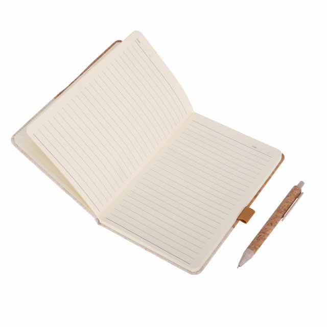 eco-neutral Set of A5 Cork Fabric Hard Cover Notebook and Pen - White