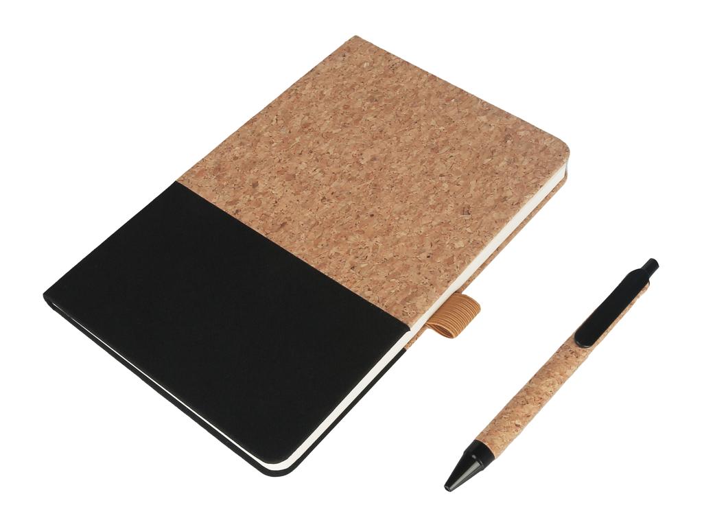 eco-neutral A5 Cork Fabric Hard Cover Notebook and Pen Set - Black