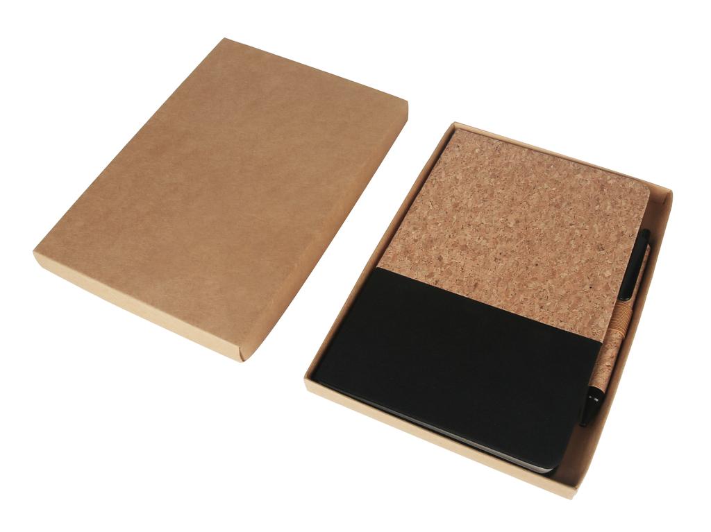 eco-neutral A5 Cork Fabric Hard Cover Notebook and Pen Set - Black
