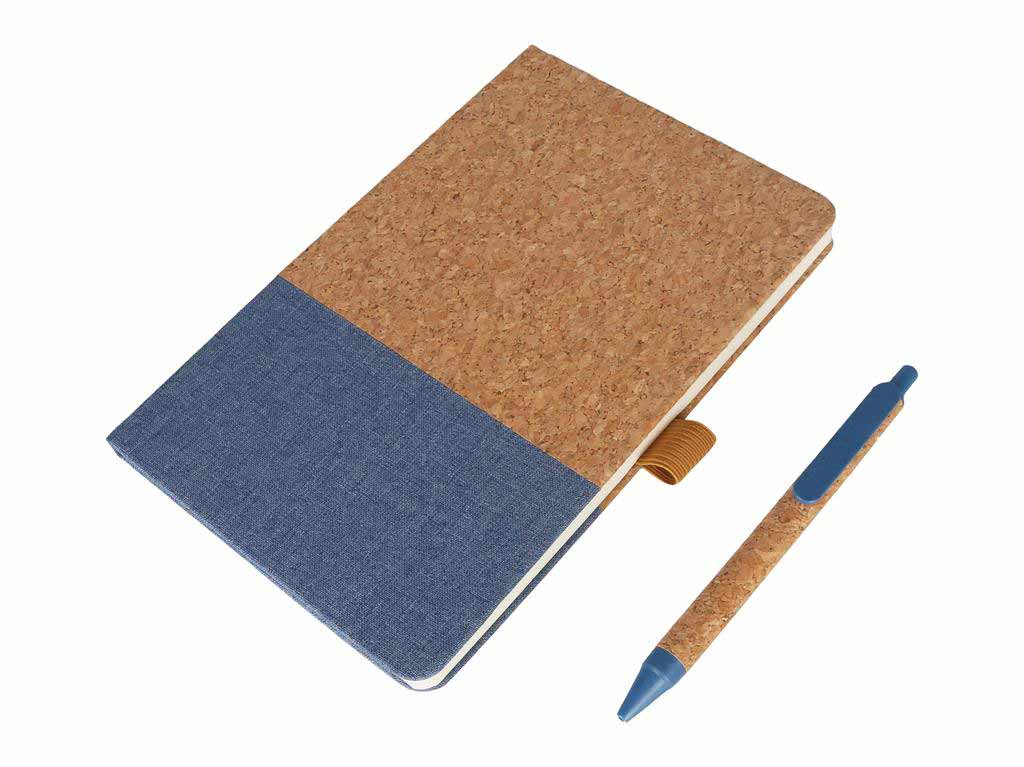 eco-neutral A5 Cork Fabric Hard Cover Notebook and Pen Set - Blue