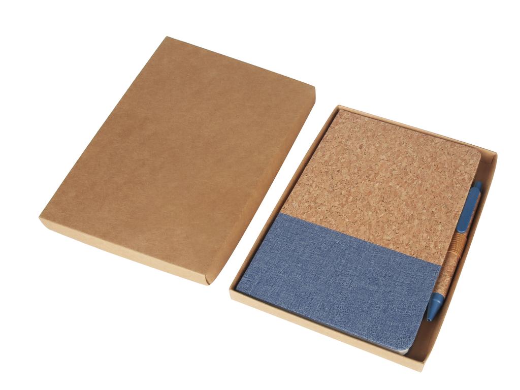 eco-neutral A5 Cork Fabric Hard Cover Notebook and Pen Set - Blue