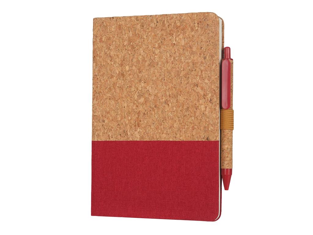 eco-neutral A5 Cork Fabric Hard Cover Notebook and Pen Set - Red