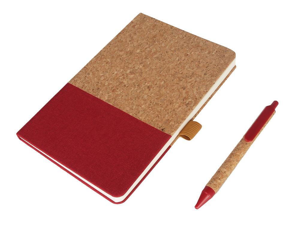eco-neutral A5 Cork Fabric Hard Cover Notebook and Pen Set - Red