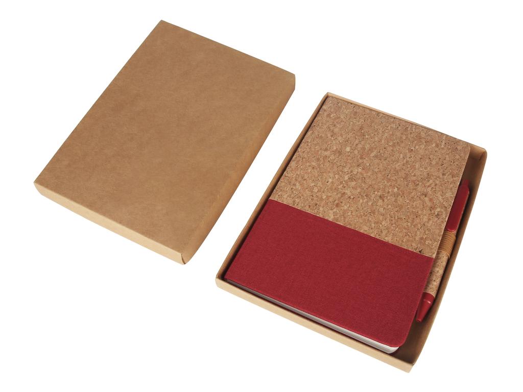 eco-neutral A5 Cork Fabric Hard Cover Notebook and Pen Set - Red