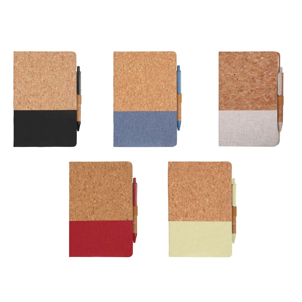 eco-neutral A5 Cork Fabric Hard Cover Notebook and Pen Set - Red