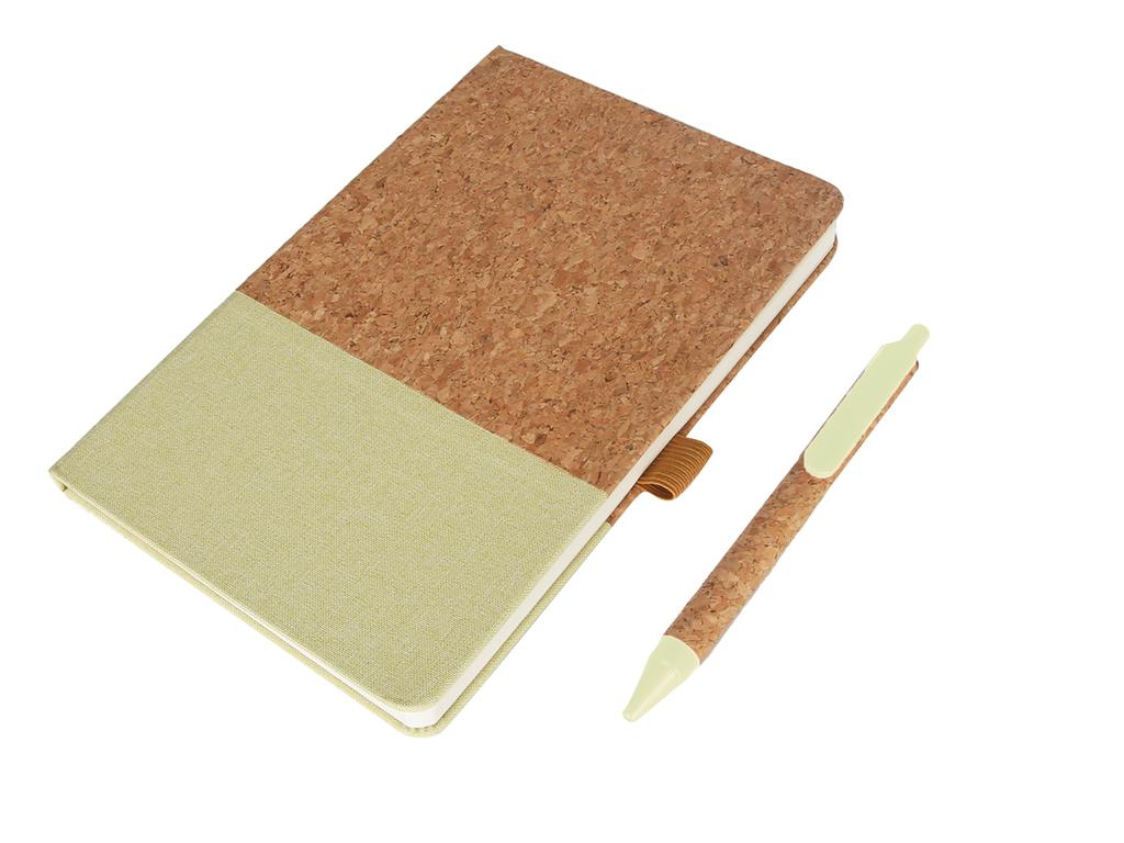 eco-neutral A5 Cork Fabric Hard Cover Notebook and Pen Set - Green